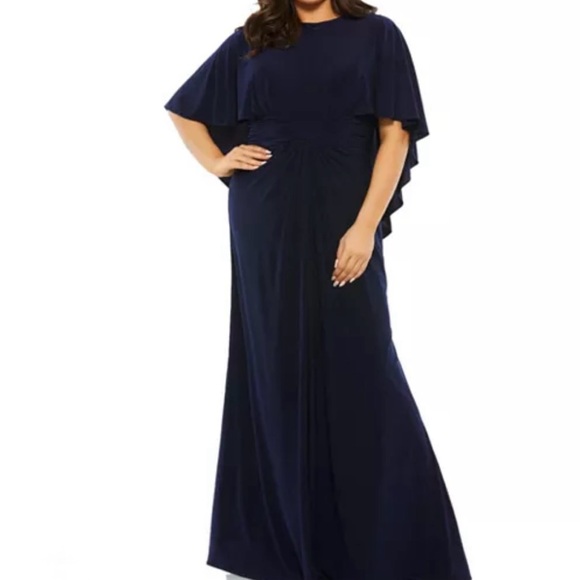 Mac Duggal Jersey Cape Sleeve A Line Dress - Size 16w - navy - Picture 1 of 11